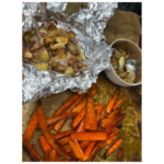 sheet pan of roasted carrots and garlic