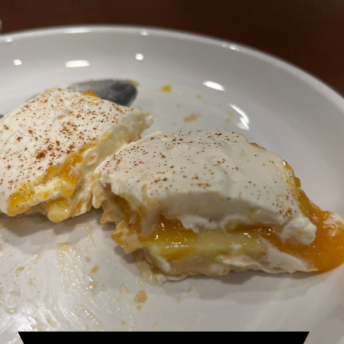 pie of peach cream pie on a saucer